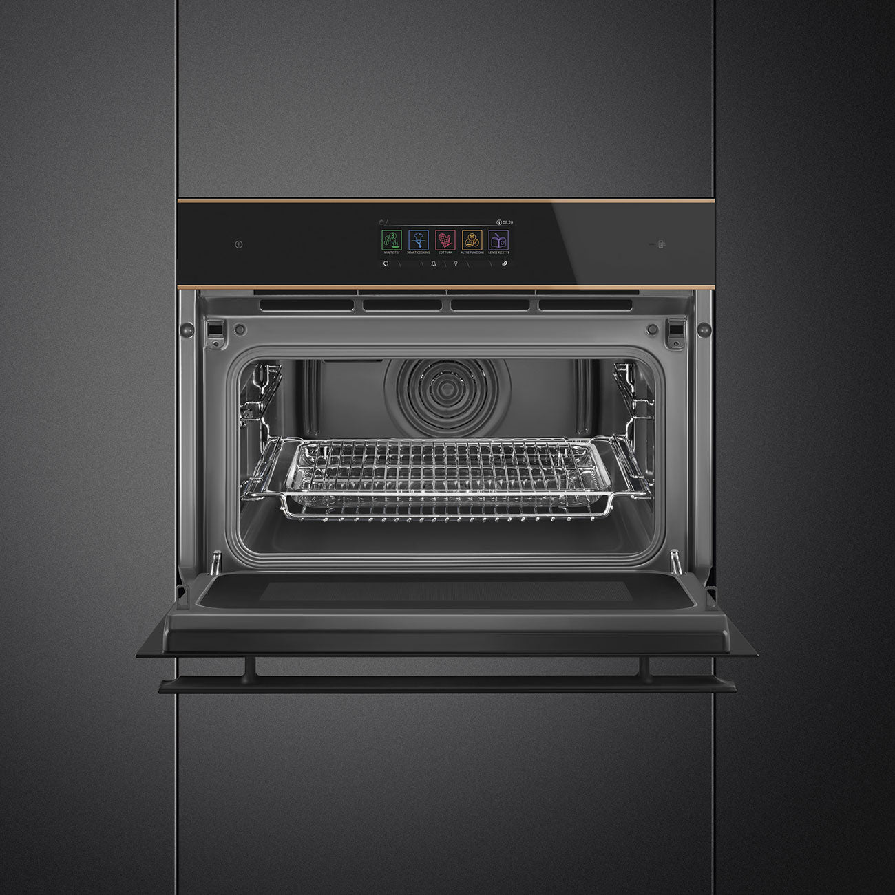 Smeg Dolce Stil Novo 45cm Compact Speedwave XL Combi Oven - Black with Copper Trim - Core Appliances
