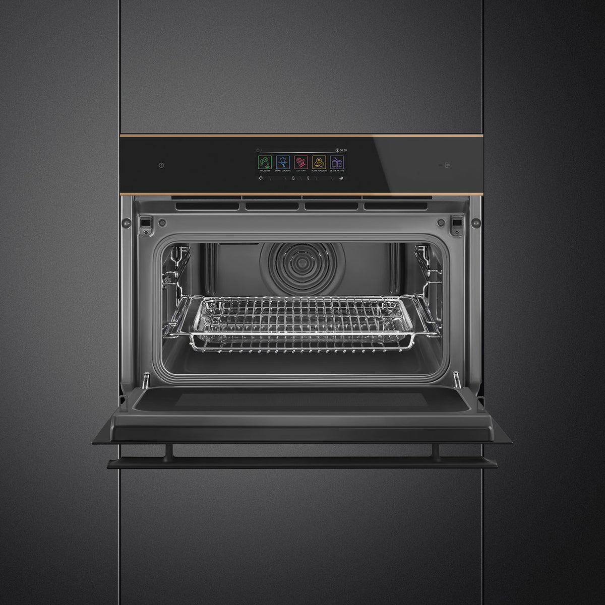 Smeg Dolce Stil Novo 45cm Compact Speedwave XL Combi Oven - Black with Copper Trim - Core Appliances