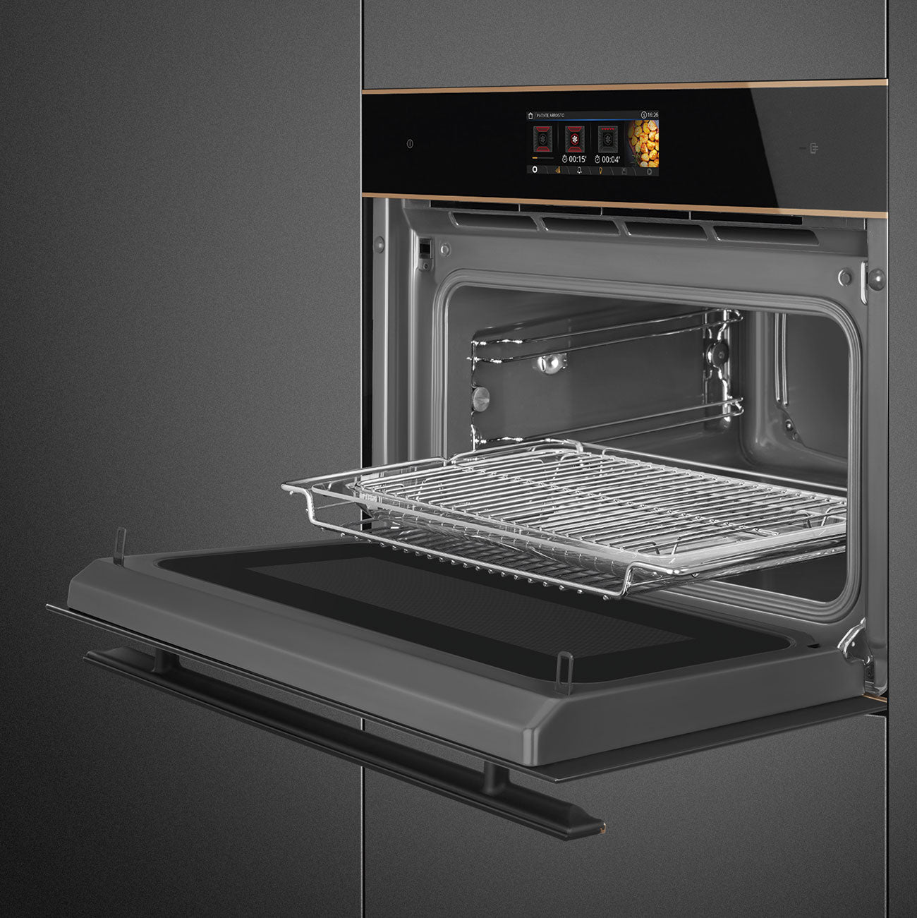 Smeg Dolce Stil Novo 45cm Compact Speedwave XL Combi Oven - Black with Copper Trim - Core Appliances