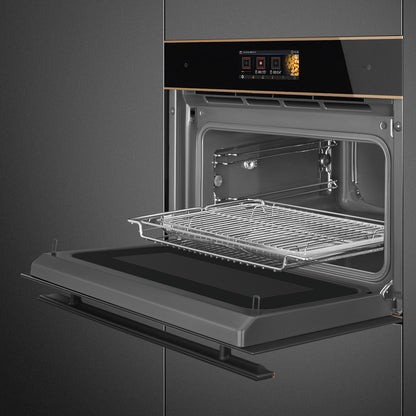 Smeg Dolce Stil Novo 45cm Compact Speedwave XL Combi Oven - Black with Copper Trim - Core Appliances