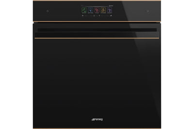 Smeg Dolce Stil Novo 60cm Pyrolytic Multifunction Oven - Black Glass with Copper Trim