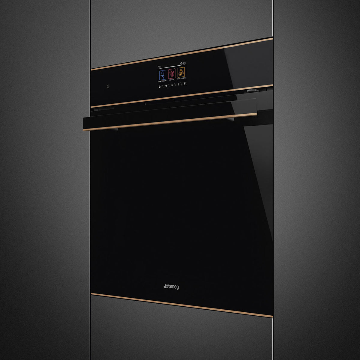 Smeg Dolce Stil Novo 60cm SteamOne Built-In Single Oven - Black with Copper Trim - Core Appliances