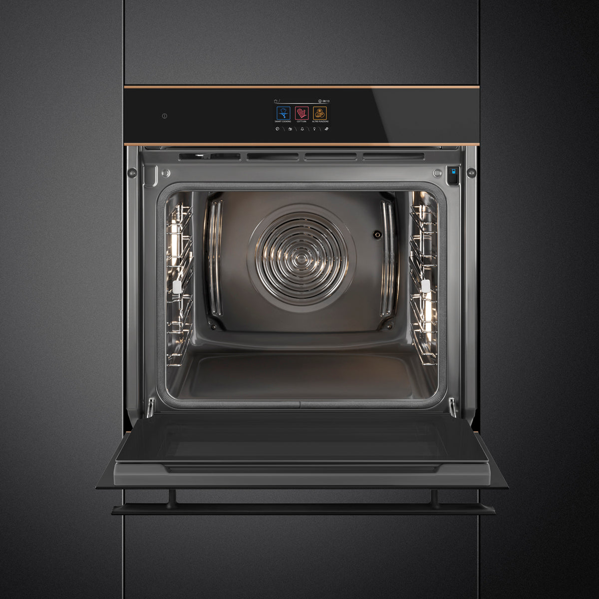 Smeg Dolce Stil Novo 60cm SteamOne Built-In Single Oven - Black with Copper Trim - Core Appliances