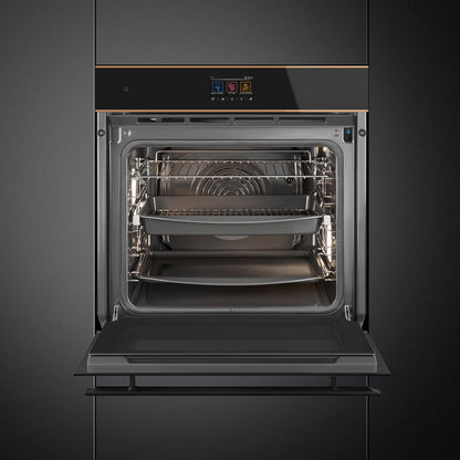 Smeg Dolce Stil Novo 60cm SteamOne Built-In Single Oven - Black with Copper Trim - Core Appliances