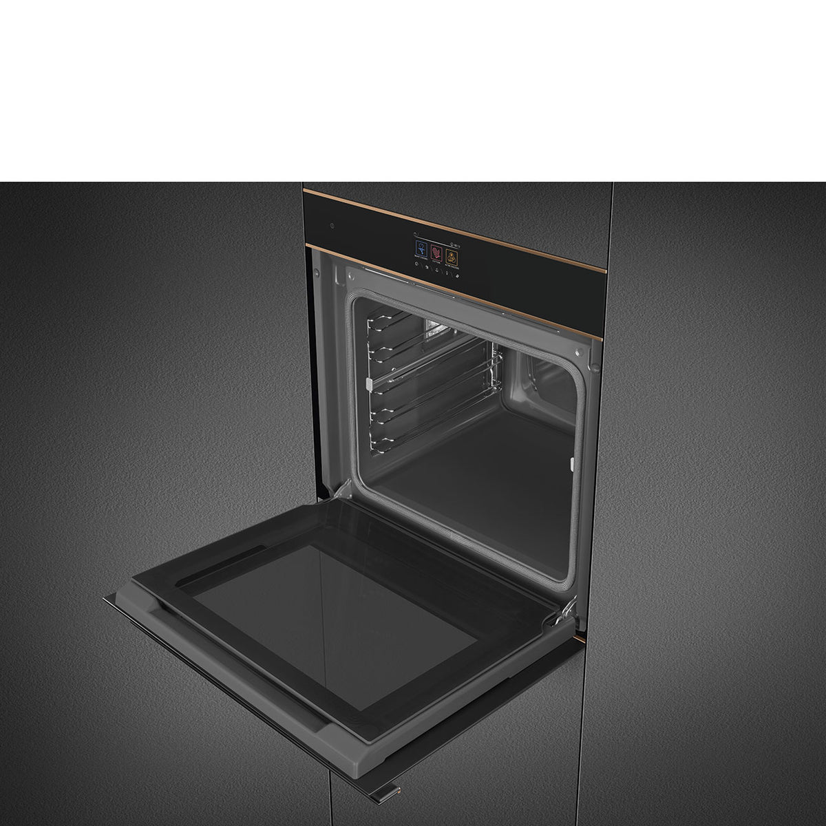 Smeg Dolce Stil Novo 60cm SteamOne Built-In Single Oven - Black with Copper Trim - Core Appliances