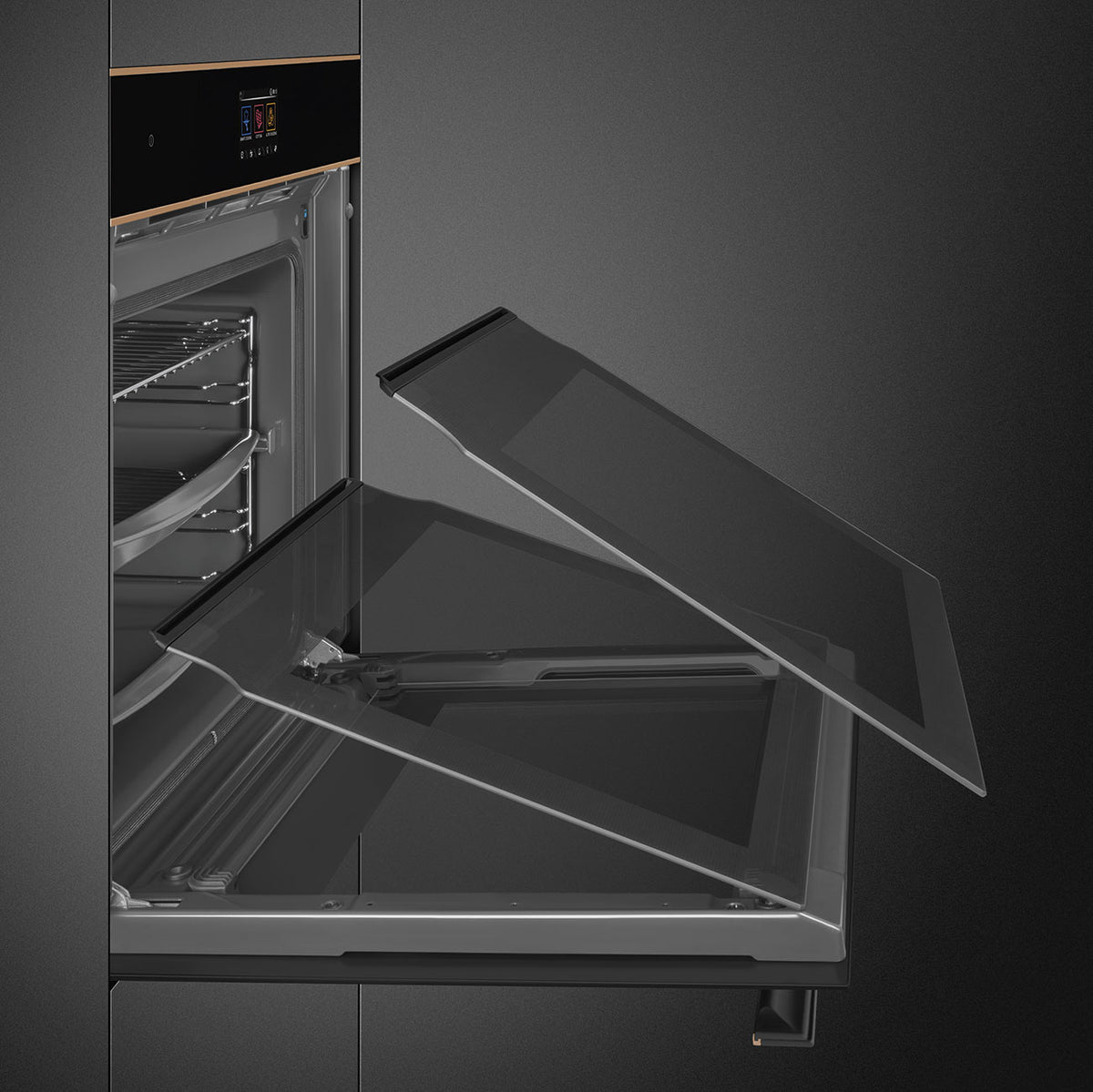 Smeg Dolce Stil Novo 60cm SteamOne Built-In Single Oven - Black with Copper Trim - Core Appliances