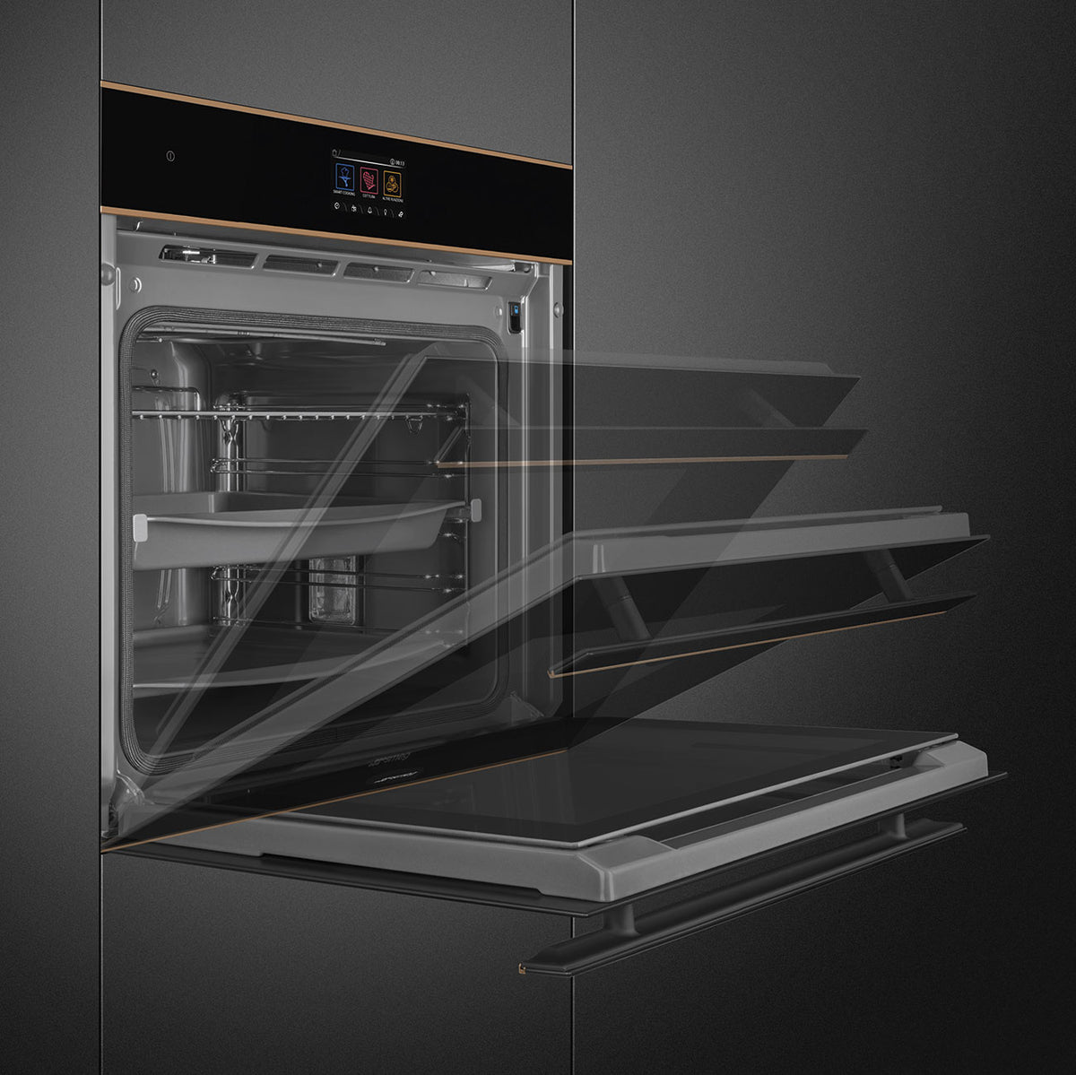 Smeg Dolce Stil Novo 60cm SteamOne Built-In Single Oven - Black with Copper Trim - Core Appliances