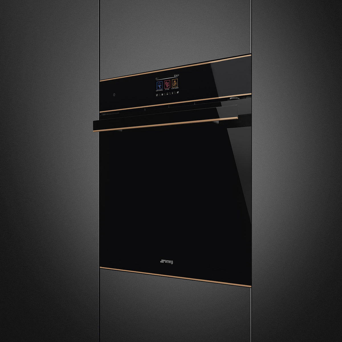Smeg Dolce Stil Novo 60cm Pyrolytic Multifunction Oven - Black Glass with Copper Trim