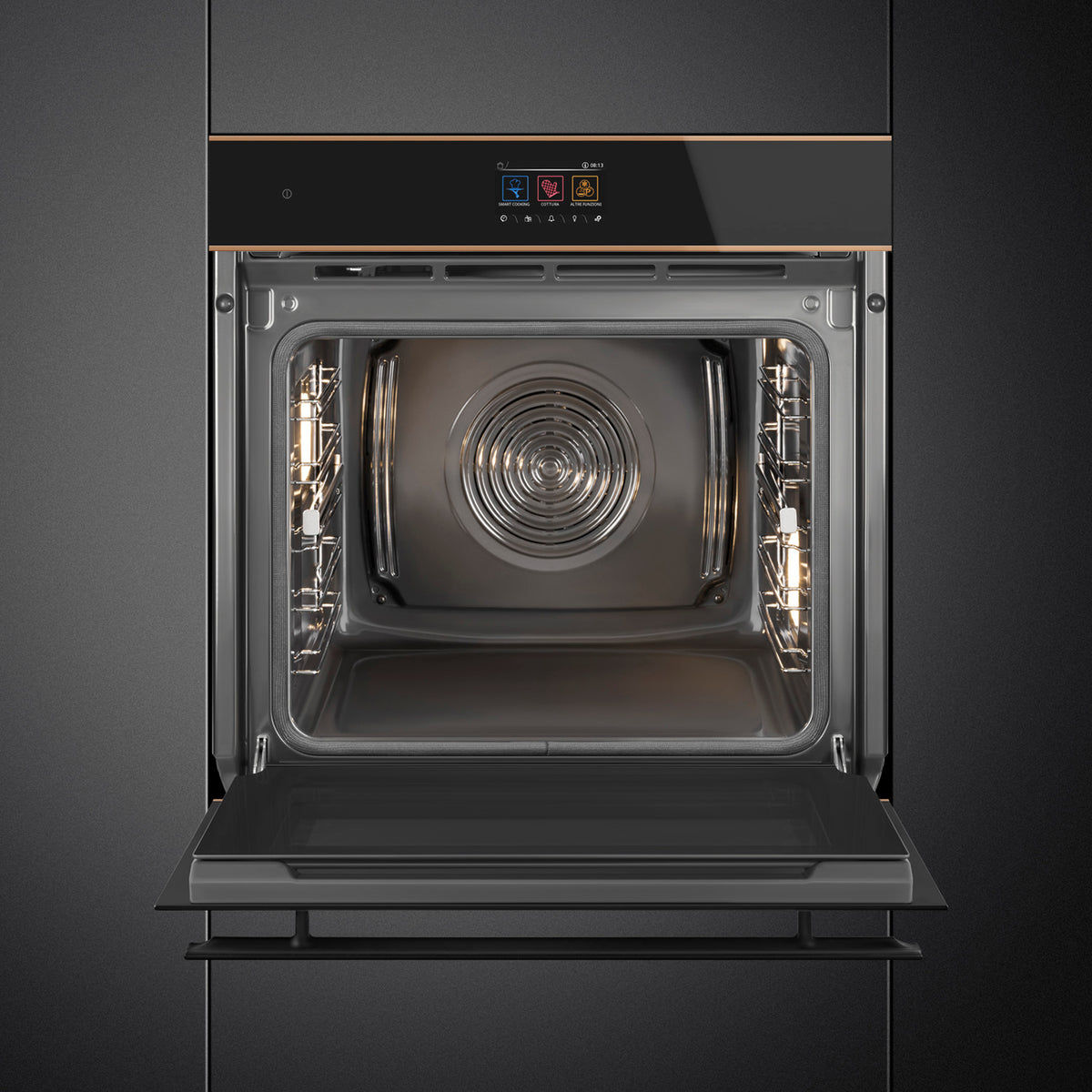 Smeg Dolce Stil Novo 60cm Pyrolytic Multifunction Oven - Black Glass with Copper Trim
