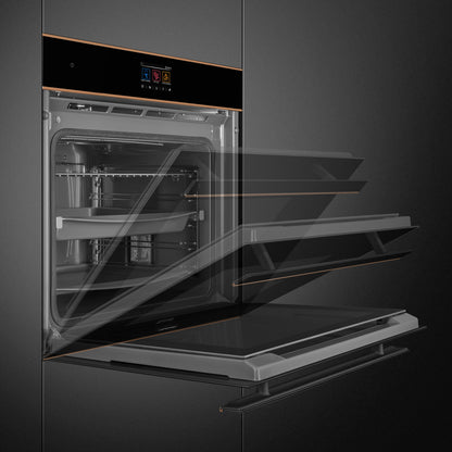 Smeg Dolce Stil Novo 60cm Pyrolytic Multifunction Oven - Black Glass with Copper Trim