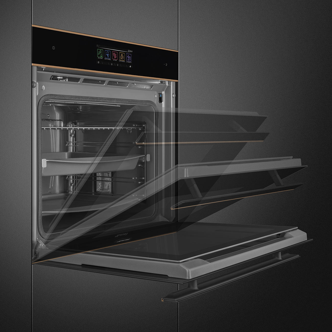 Smeg Dolce Stil Novo 60cm Pyrolytic SteamOne Built-In Oven - Black with Copper Trim