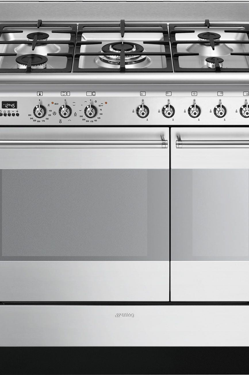 Gray SMEG Concert Cooker, Two Cavity, Multifunctional, with Gas Hob, 900mm