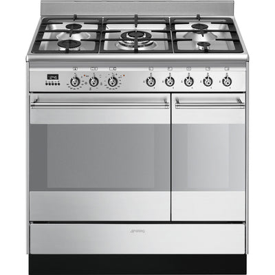Smeg Concert 90cm Dual Fuel Range Cooker with Gas Hob - Stainless Steel