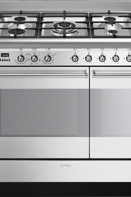 Gray SMEG Concert Cooker, Two Cavity, Multifunctional, with Gas Hob, 900mm