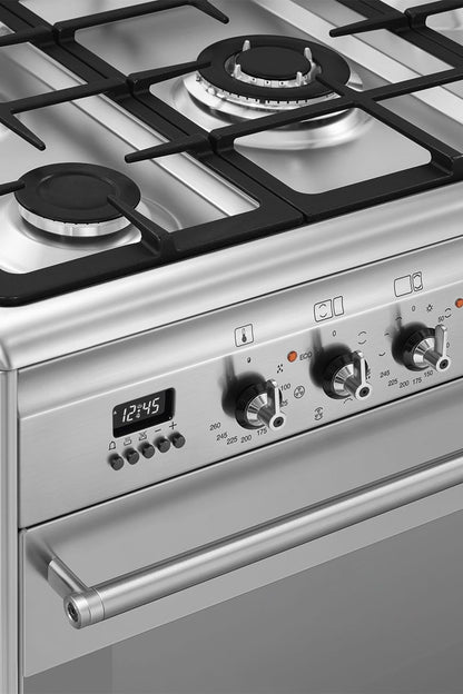 Dark Gray SMEG Concert Cooker, Two Cavity, Multifunctional, with Gas Hob, 900mm