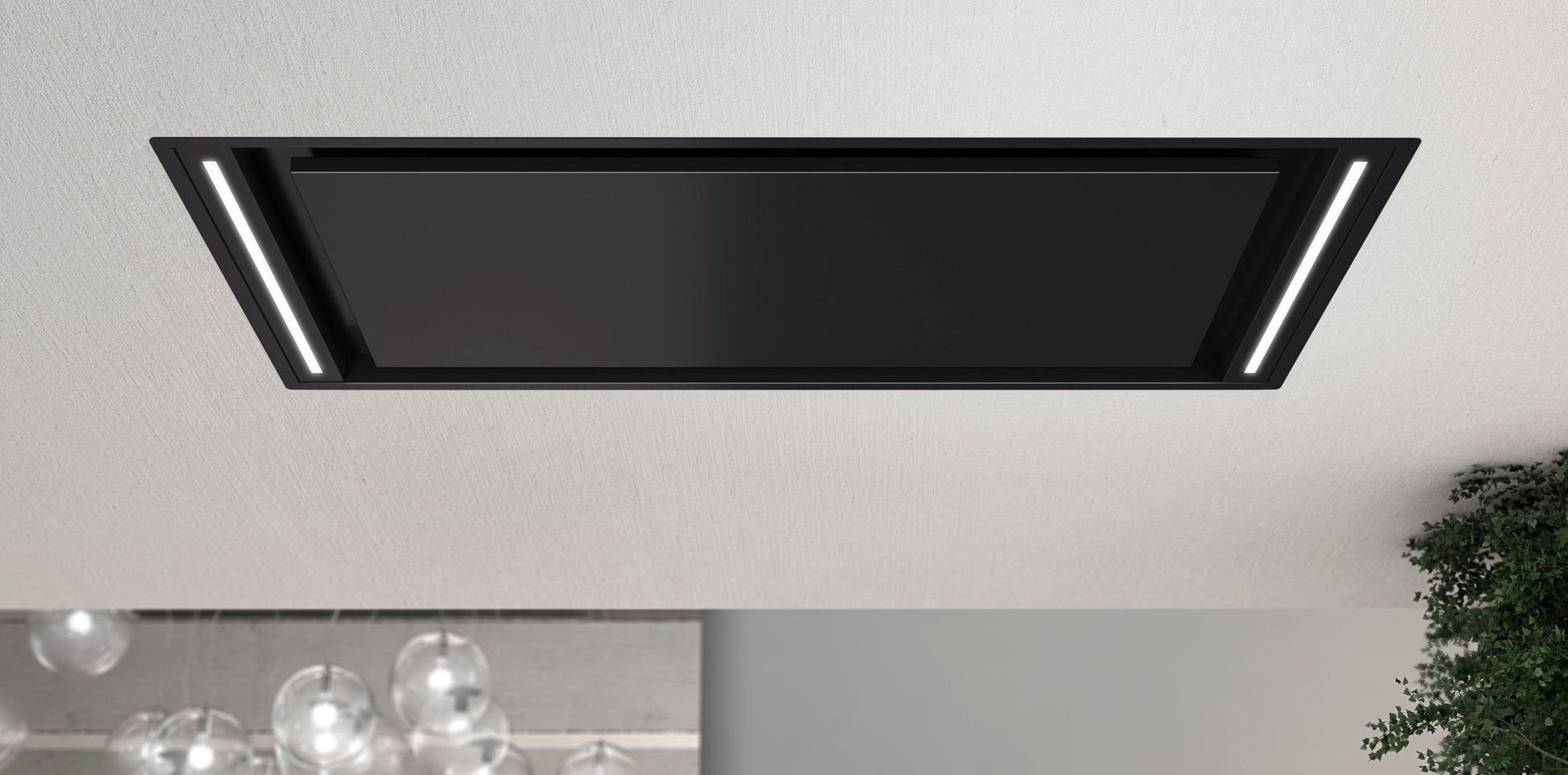 Gray Airforce SILHOUETTE EASY UP Standard Motor 100cm Ceiling Mounted Cooker Hood with Remote Control in Black Steel Finish