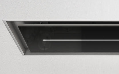 Light Gray Airforce Sinergia 100cm Easy Up Ceiling Mounted Cooker Hood with LED Strip Lighting in Black Glass Finish