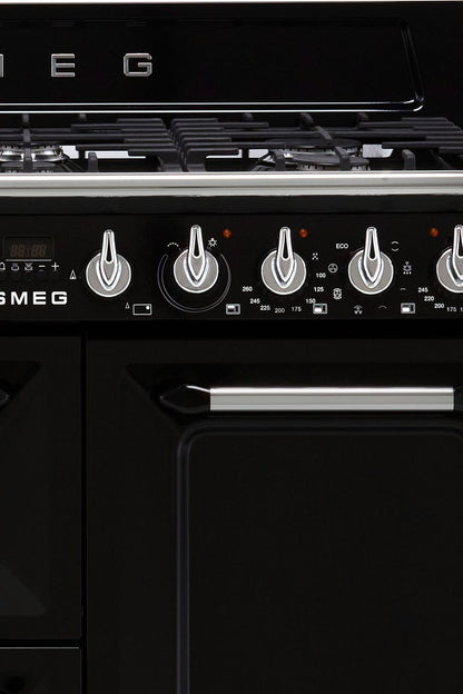 Black SMEG Victoria Cooker, Dual Fuel, Traditional, Three Cavity, Gas Hob 1000 mm