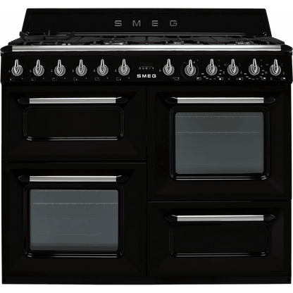 Black SMEG Victoria Cooker, Dual Fuel, Traditional, Four Cavity, Gas Hob, 1100 mm