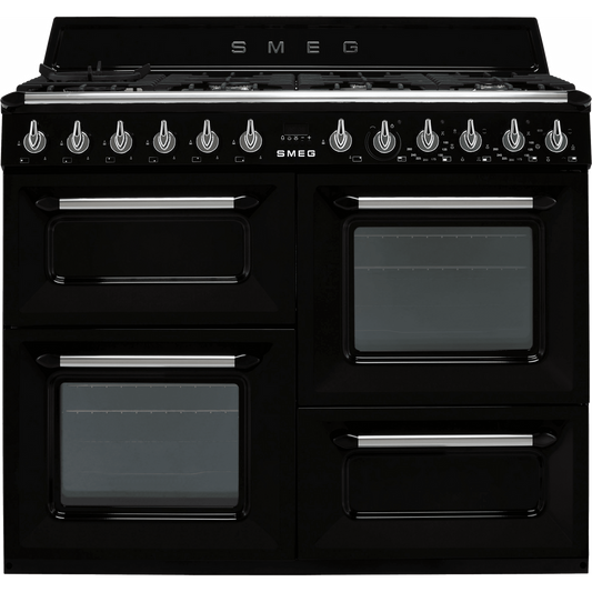 Black SMEG Victoria Cooker, Dual Fuel, Traditional, Four Cavity, Gas Hob, 1100 mm
