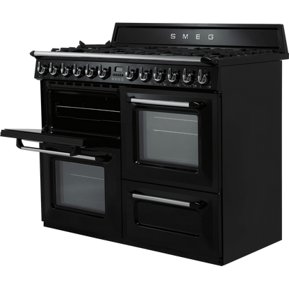 Black SMEG Victoria Cooker, Dual Fuel, Traditional, Four Cavity, Gas Hob, 1100 mm