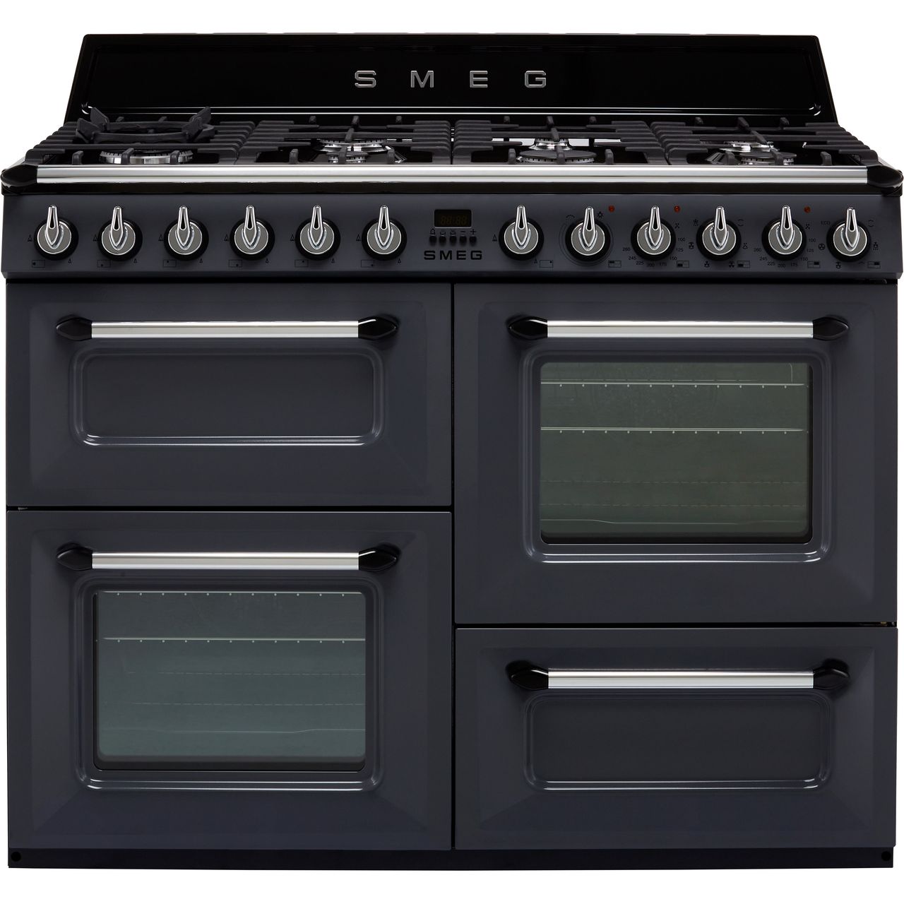 Dark Slate Gray SMEG Victoria Cooker, Dual Fuel, Traditional, Four Cavity, Gas Hob, 1100 mm