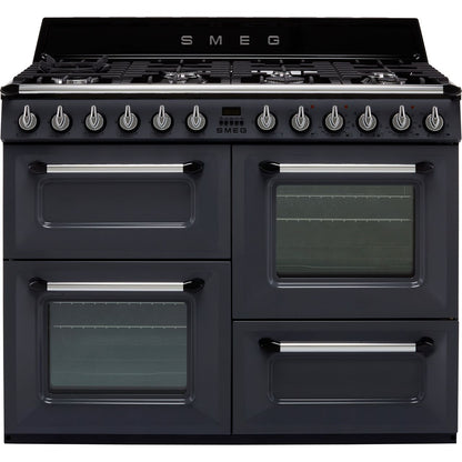 Dark Slate Gray SMEG Victoria Cooker, Dual Fuel, Traditional, Four Cavity, Gas Hob, 1100 mm