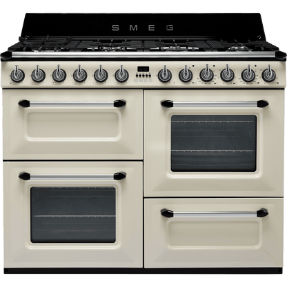 Black SMEG Victoria Cooker, Dual Fuel, Traditional, Four Cavity, Gas Hob, 1100 mm