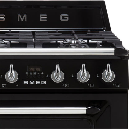 Smeg Victoria 60cm Dual Fuel Range Cooker with Gas Hob - Black - Core Appliances
