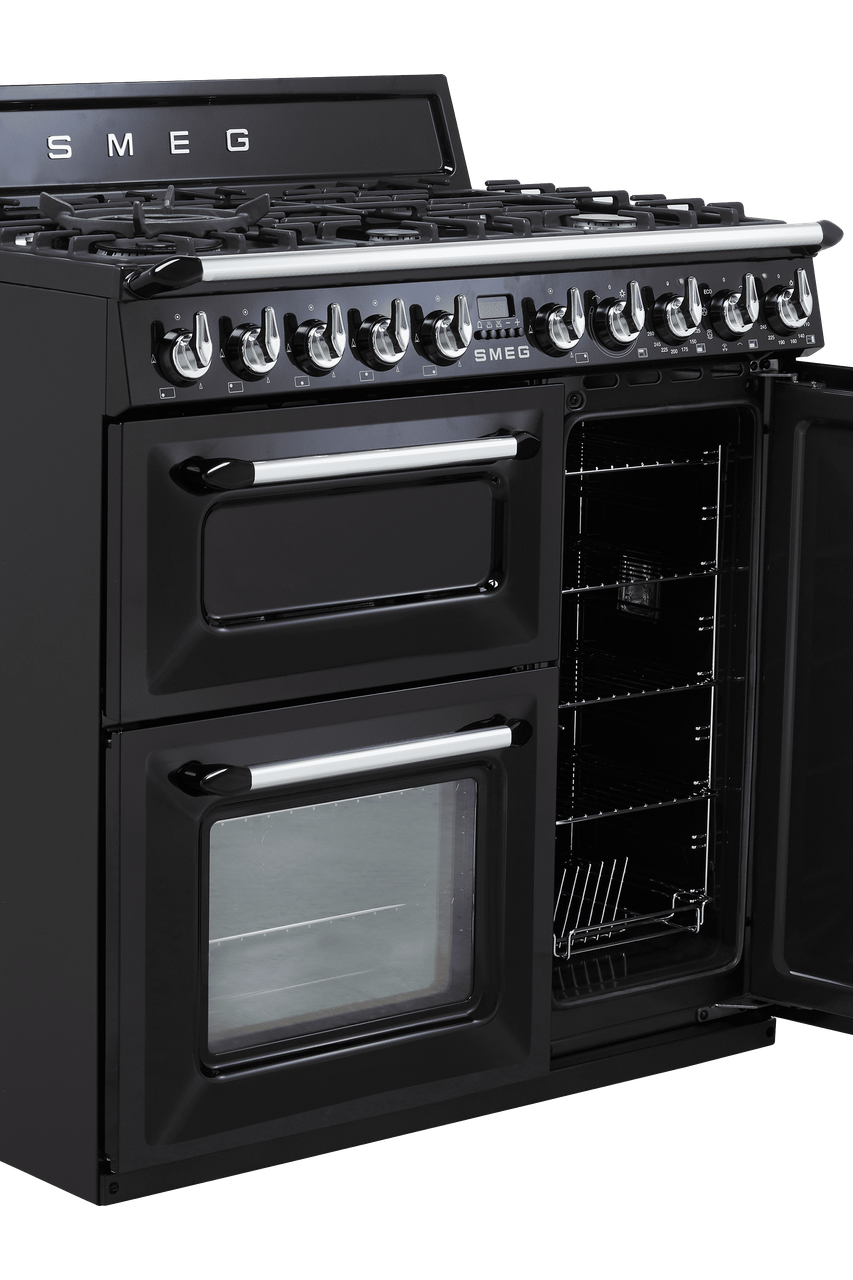 Dark Slate Gray SMEG Victoria Cooker, Dual Fuel, Traditional, Three Cavity, Gas Hob, 900mm