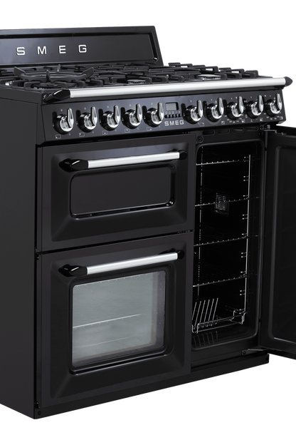 Dark Slate Gray SMEG Victoria Cooker, Dual Fuel, Traditional, Three Cavity, Gas Hob, 900mm
