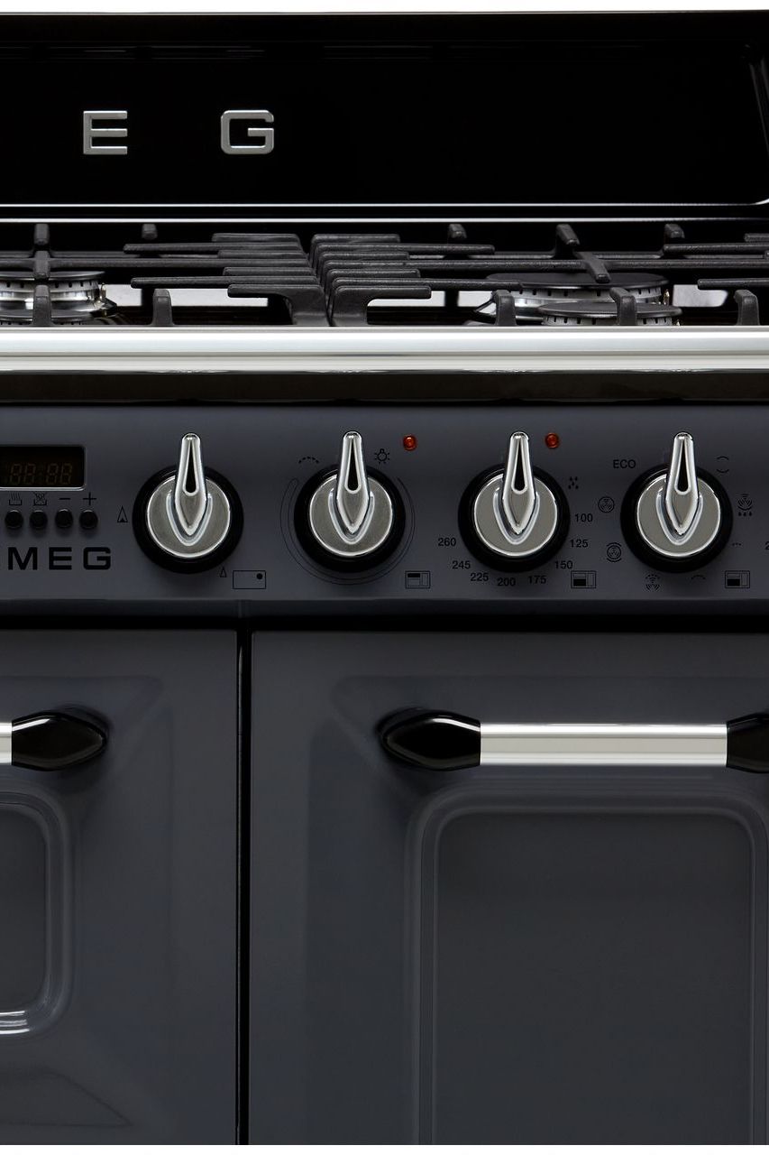 Dark Slate Gray SMEG Victoria Cooker, Dual Fuel, Traditional, Three Cavity, Gas Hob, 900mm