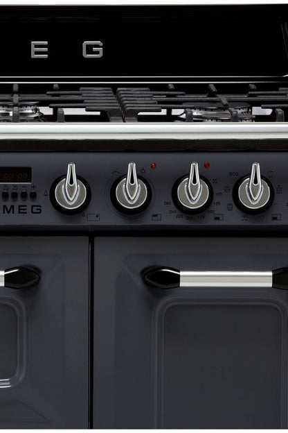 Dark Slate Gray SMEG Victoria Cooker, Dual Fuel, Traditional, Three Cavity, Gas Hob, 900mm