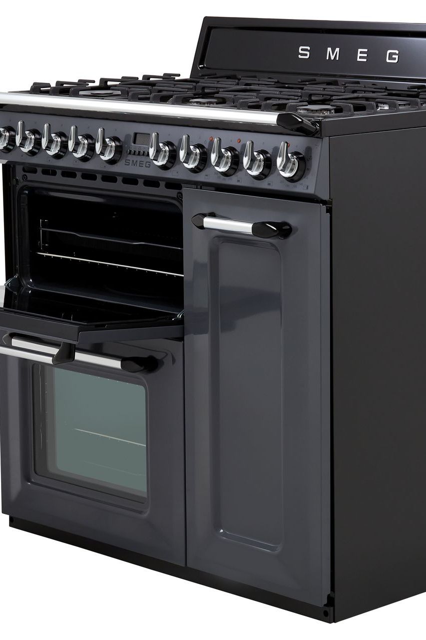 Dark Slate Gray SMEG Victoria Cooker, Dual Fuel, Traditional, Three Cavity, Gas Hob, 900mm