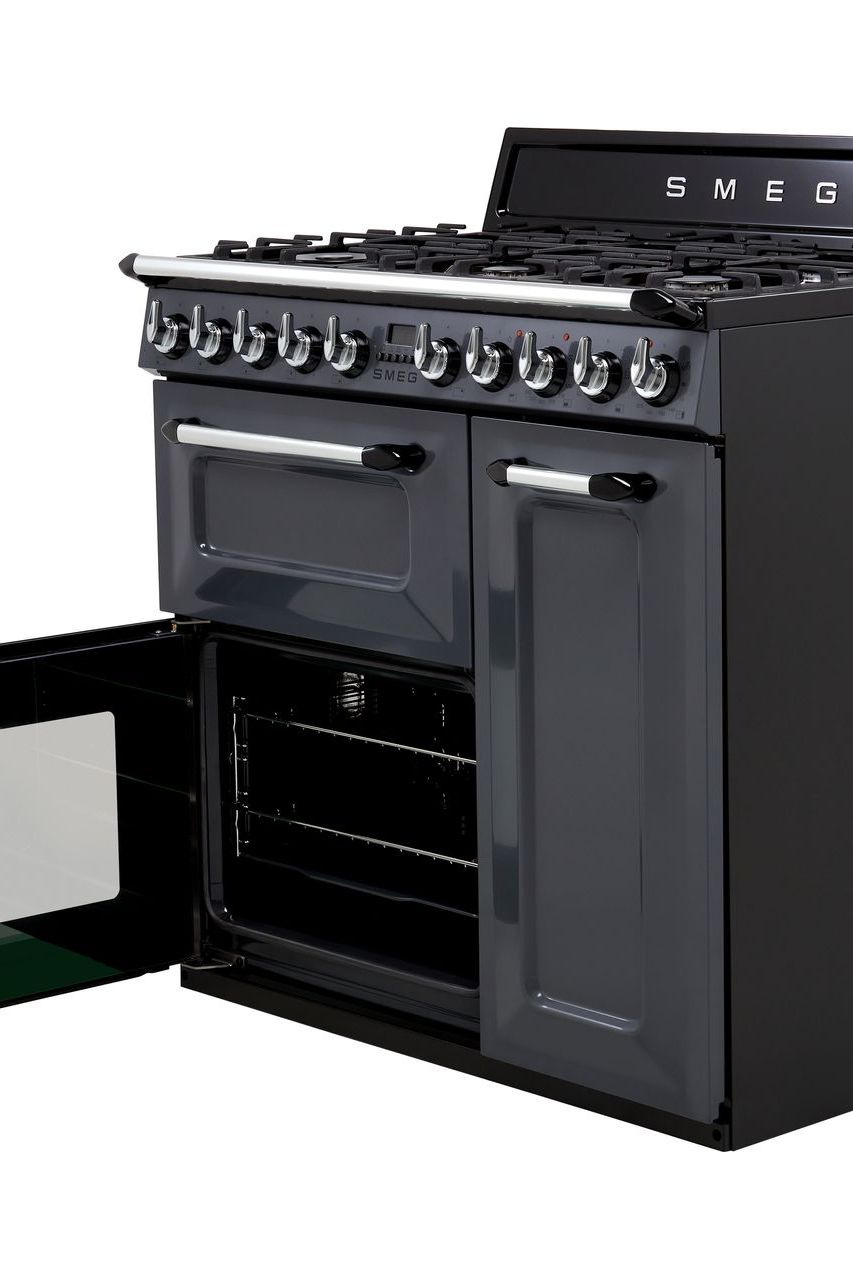 Dark Slate Gray SMEG Victoria Cooker, Dual Fuel, Traditional, Three Cavity, Gas Hob, 900mm
