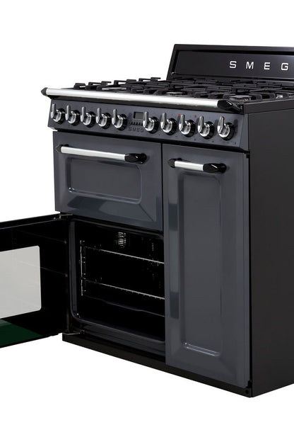 Dark Slate Gray SMEG Victoria Cooker, Dual Fuel, Traditional, Three Cavity, Gas Hob, 900mm