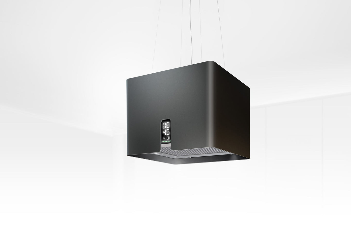 White Smoke Airforce Square Young 45cm Island Cooker Hood with Touch Control & Digital Clock Display Black Satin Finish