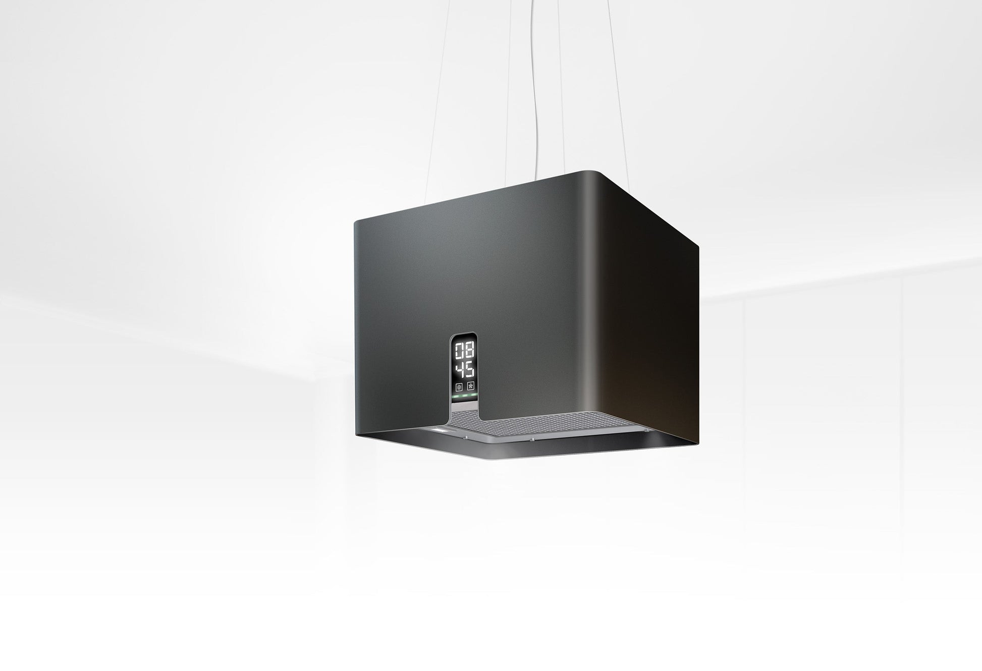 White Smoke Airforce Square Young 45cm Island Cooker Hood with Touch Control & Digital Clock Display Black Satin Finish