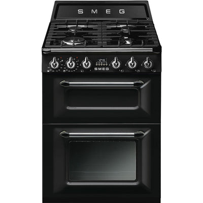 Smeg Victoria 60cm Dual Fuel Range Cooker with Gas Hob - Black