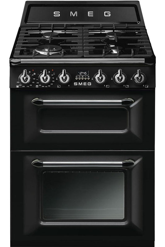 Black SMEG Victoria Cooker, Dual Fuel, Traditional, Two Cavity, Gas Hob, 600mm