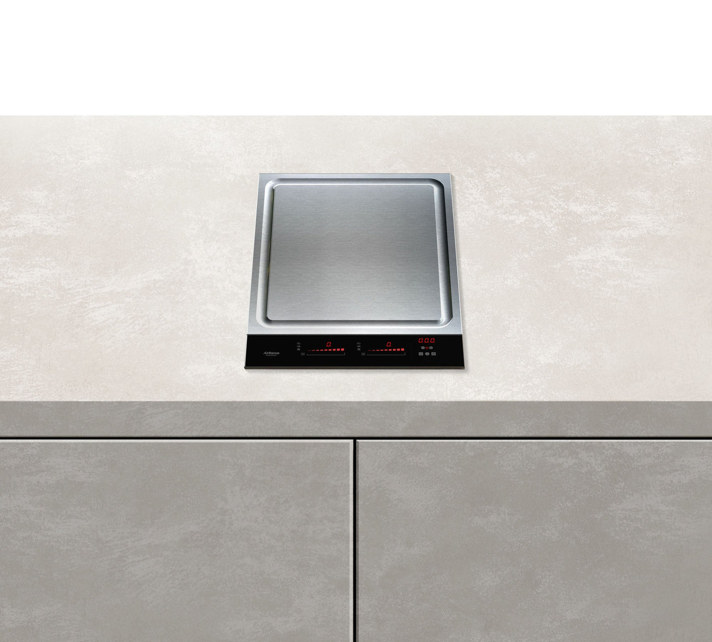 Light Gray Airforce Teppanyaki 38cm Hob with Touch Slider Controls-Stainless Steel & Black Glass