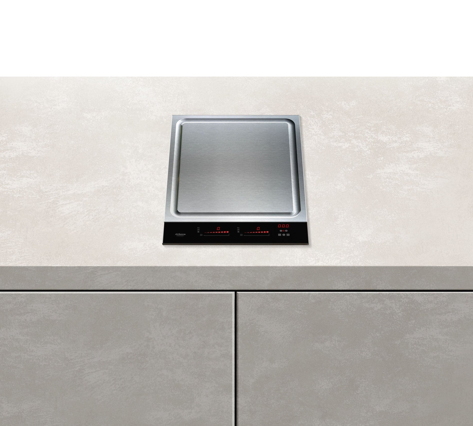 Light Gray Airforce Teppanyaki 38cm Hob with Touch Slider Controls-Stainless Steel & Black Glass