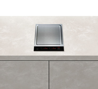 Light Gray Airforce Teppanyaki 38cm Hob with Touch Slider Controls-Stainless Steel & Black Glass