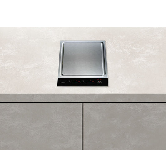 Light Gray Airforce Teppanyaki 38cm Hob with Touch Slider Controls-Stainless Steel & Black Glass