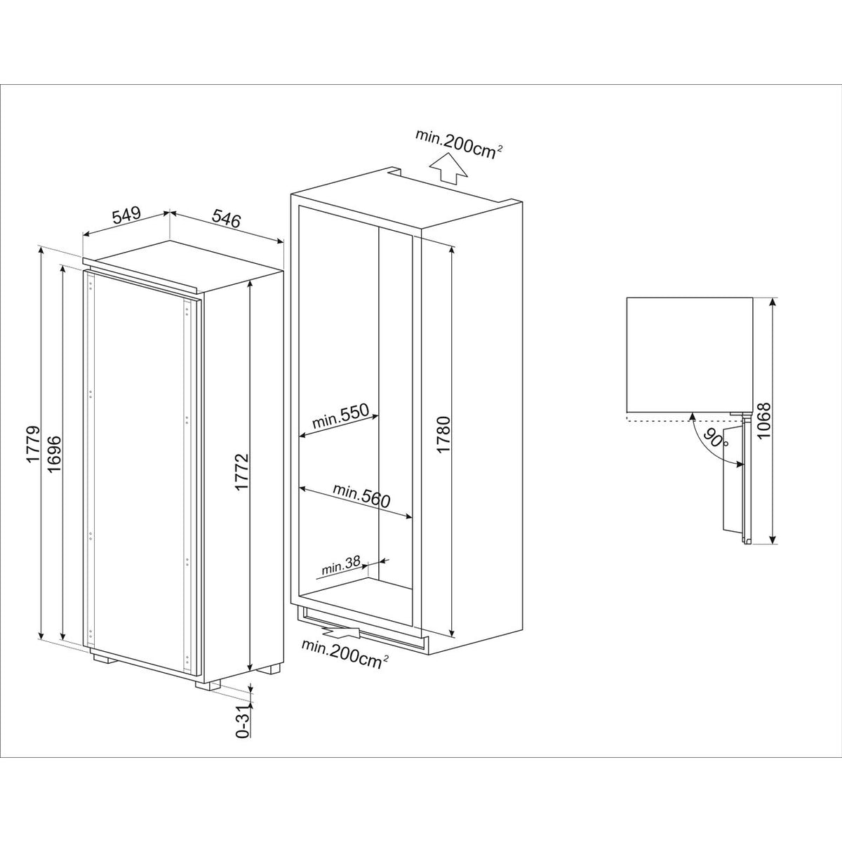 Smeg Integrated In-Column Tall Larder Fridge - White - Core Appliances