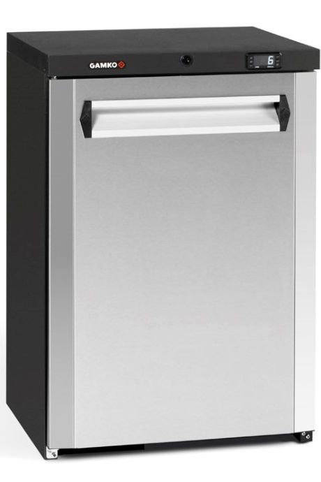 Light Gray Gamko MG3/150LCS Maxiglass Left Hand Hinged Stainless Steel Front Single Door Undercounter Bottle Cooler, 150 Litres - Contact Us For Availability
