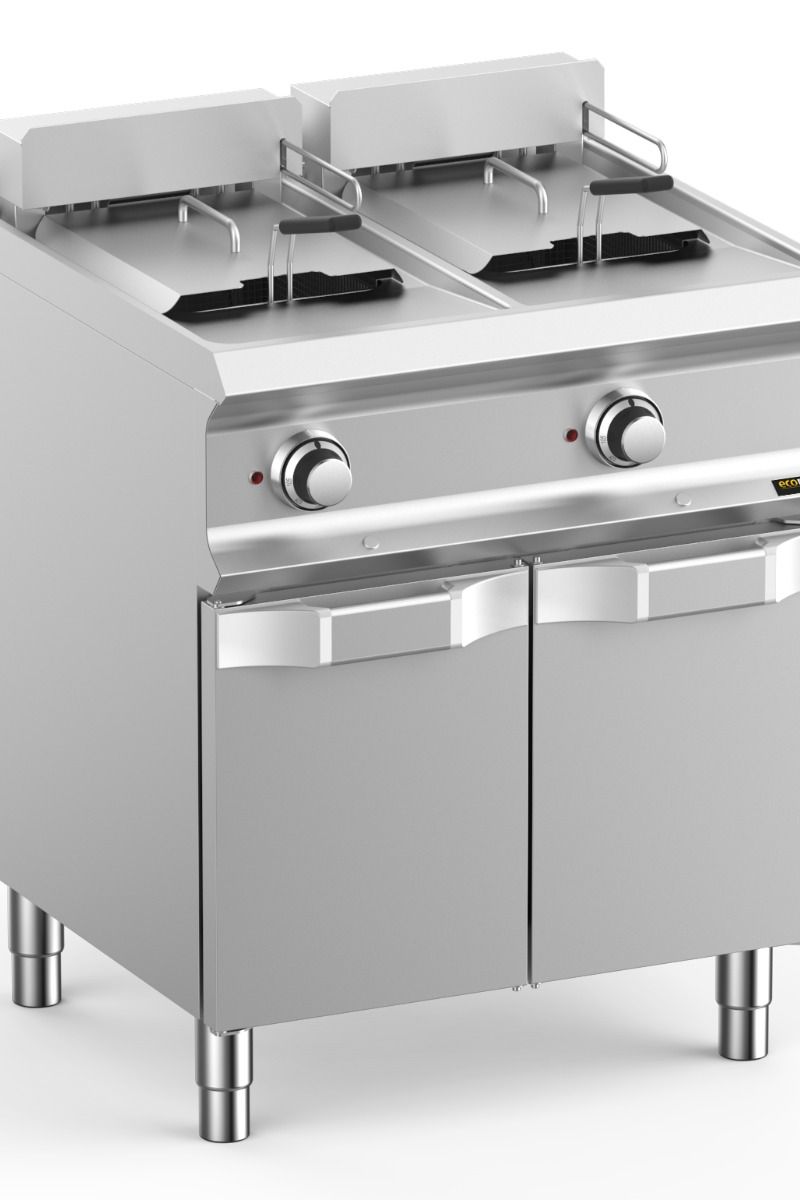 Gray Hobart Ecomax HEFRBE77A Floorstanding Double Basket 2 x 12 Litre Electric Fryer, 18kW - Contact Us For Availability