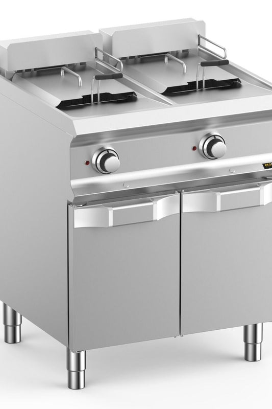 Gray Hobart Ecomax HEFRBE77A Floorstanding Double Basket 2 x 12 Litre Electric Fryer, 18kW - Contact Us For Availability