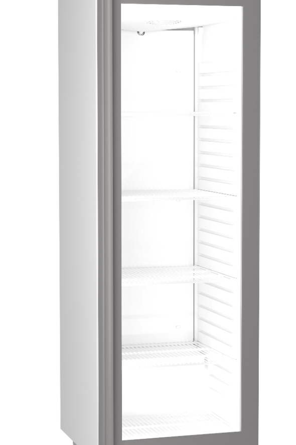 Light Gray Hoshizaki Compact KG420L C DR G U Glass Single Door White Upright Display Refrigerator, 343 Litres - Contact Us For Availability