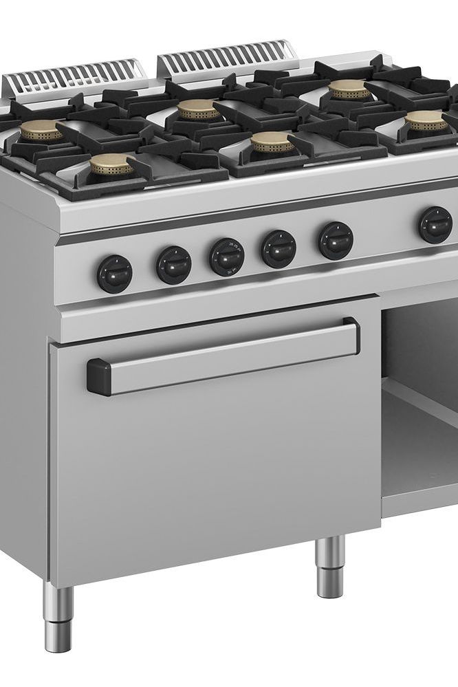 Dark Gray Diverso WR-G6BF-F2 Gas range 6 burners, on gas oven GN 2/1 and cupboard - Contact Us For Availability